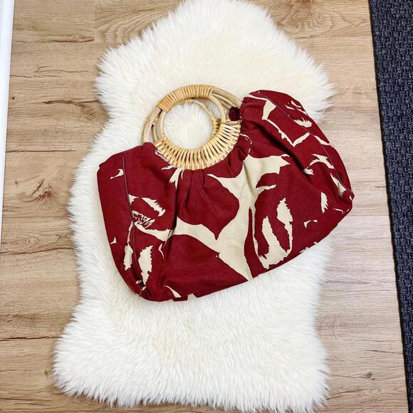 Old Navy‎ Canvas Handbag Summer Wooden Handles - Picture 7 of 8